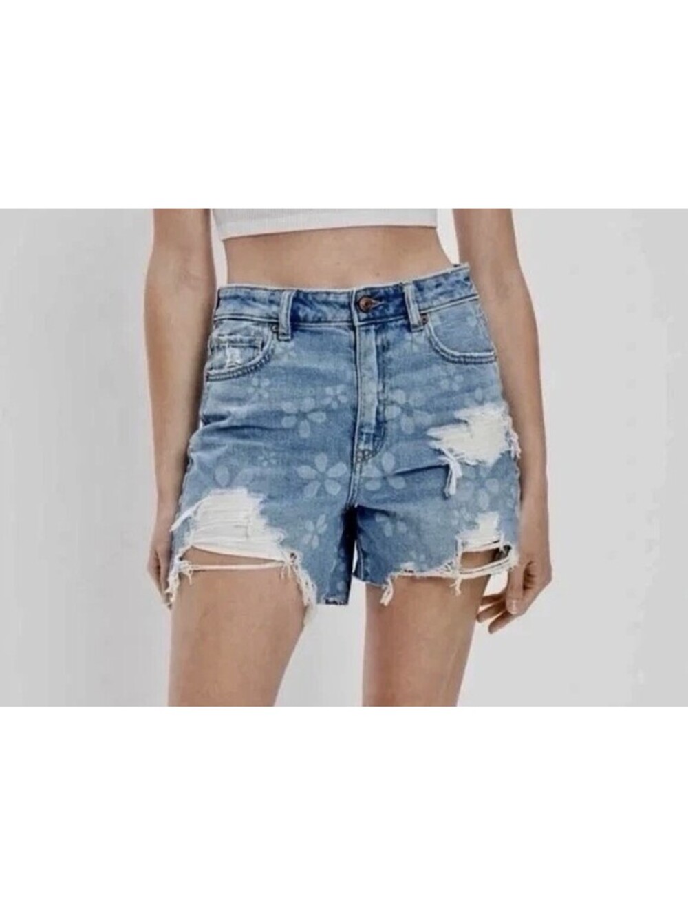NWT American Eagle High Rise Baggy Floral Print Flower Distressed Shorts Size 4